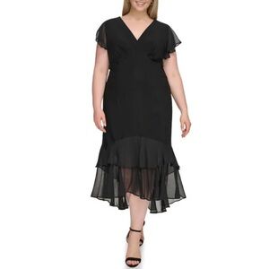 Tommy Hilfiger Black Chiffon Flutter Sleeve Dress Size 18W